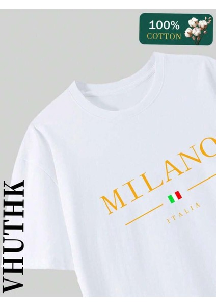 Unisex Milano Baskılı Oversize %100 Pamuk T-Shirt modelleri