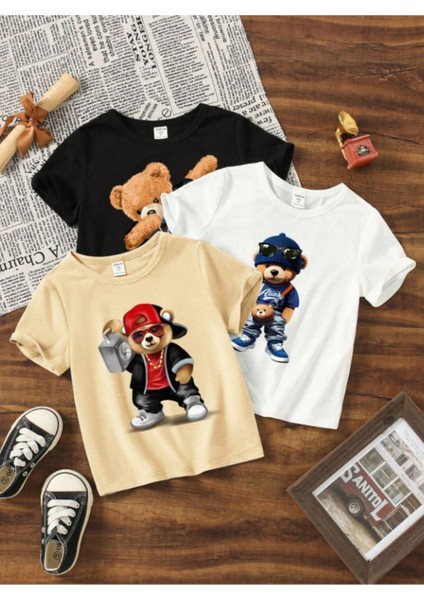 Çocuk Baskılı 3'lü Set Pamuklu Oversize T-Shirt