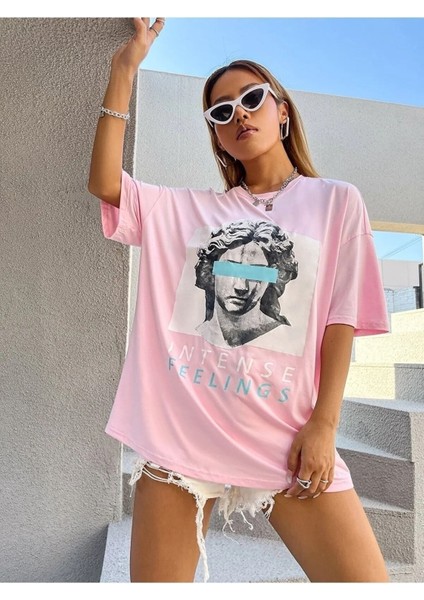 Intense Feelings Baskılı Unisex Oversize T-Shirt - Kadın Oversize Tişört