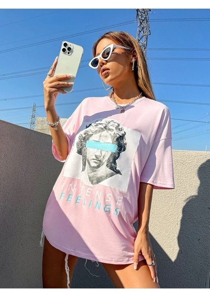 Intense Feelings Baskılı Unisex Oversize T-Shirt - Kadın Oversize Tişört fiyatları