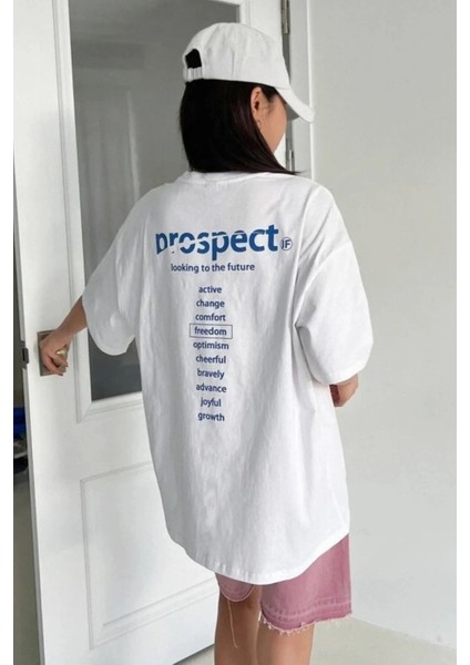 Kadın Beyaz Prostect Bakılı Oversize Pamuk T-Shirt indirimleri