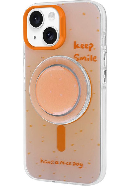 Apple iPhone 15 Kılıf Magsafe Şarj Özellikli Tak-Çıkar Pop Soketli Mtsc Tiktok Kapak-Turuncu