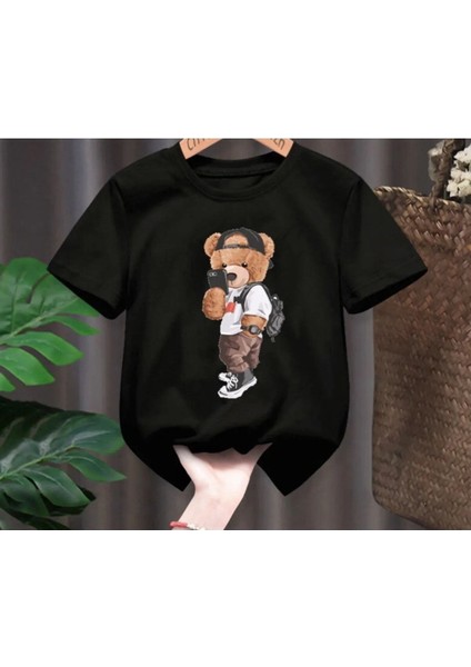 Selfie Ayıcık Baskılı Oversize Çocuk T-Shirt