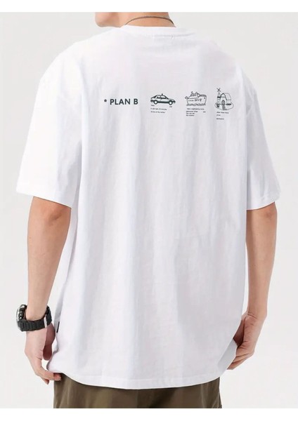 Unisex B Planı Baskılı Oversize %100 Pamuk T-Shirt