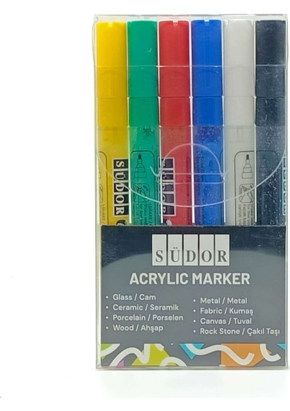 Mona Lisa 6'lı Ana Renkler Akrilik Marker Seti (Cam, Seramik, Porselen, Ahşap, Metal, Kumaş, Tuval ve Taş Üzerinde Kullanılabilir.)