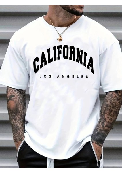 Unisex Büyük Beden California Basklı Oversize T-Shirt