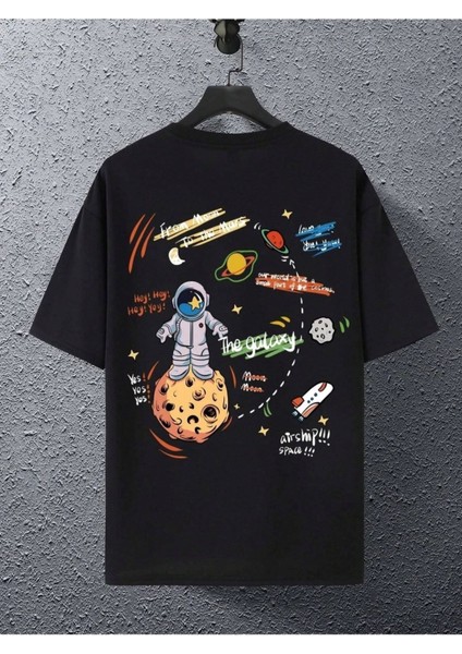 Unisex The Galaxy Gezegen Baskılı Oversize Bisiklet Yaka Tshirt fiyatları