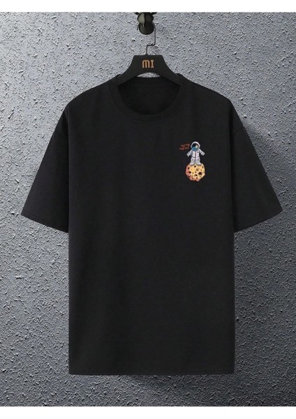 Unisex The Galaxy Gezegen Baskılı Oversize Bisiklet Yaka Tshirt modelleri