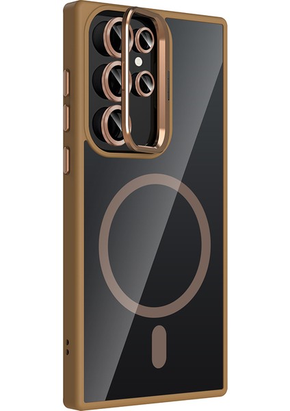 Galaxy S23 Ultra Kılıf Standlı ve Kamera Lens Hediyeli M-Safe Şarj Özellikli Arth Etro Kapak - Laciv modelleri