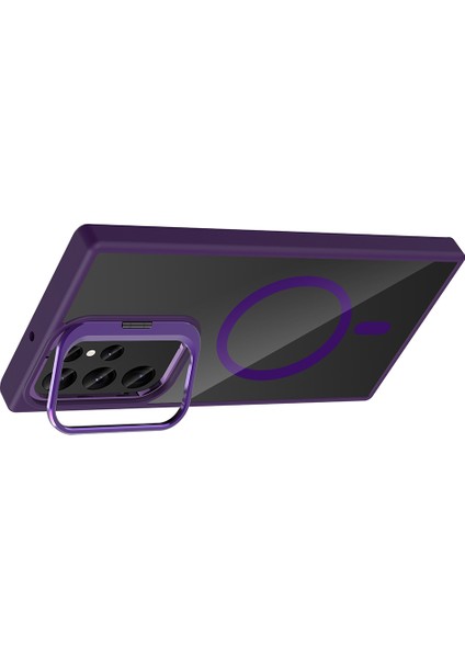 Galaxy S23 Ultra Kılıf Standlı ve Kamera Lens Hediyeli M-Safe Şarj Özellikli Arth Etro Kapak - Laciv