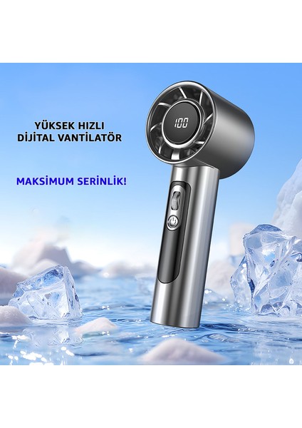 Dijital Göstergeli Taşınabilir Şarjlı El Fanı Vantilatör - LCD Ekran - Turbo Fan Vantilatör - Yüksek Pil Kapasitesi - Kolay Kullanım indirimleri
