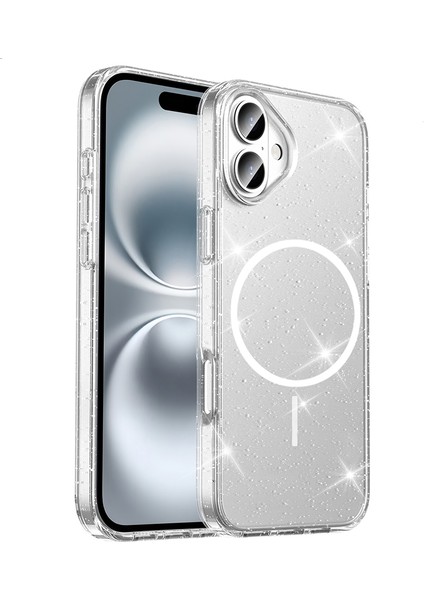 ​apple iPhone 16 Plus Kılıf M-Safe Şarj Özellikli Parlayan Simli Saydam Renkli Arth Maris Kapak - Şe