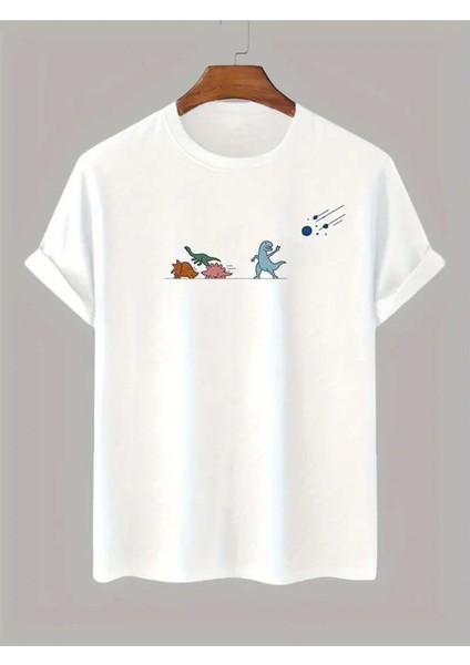 Unisex Dinazor Baskılı Oversize %100 Pamuk T-Shirt