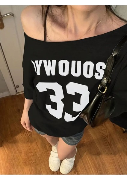 Kadın Kayık Yaka Oywouos Baskılı Oversize %100 Pamuk T-Shirt fiyatları
