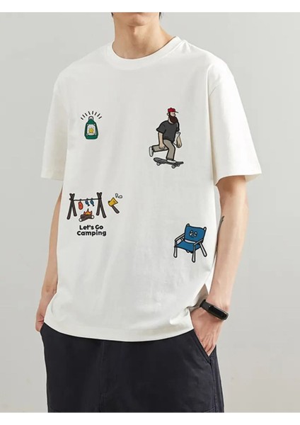 Unisex Go Camping Baskılı Oversize %100 Pamuk T-Shirt modelleri