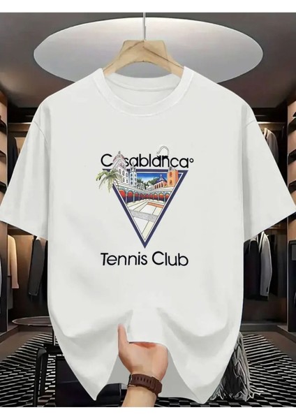 Unisex Tennis Club Casablanca Baskılı Oversize %100 Pamuk T-Shirt
