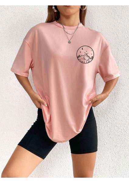 Büyük Beden Kadın Moon And Sun 'güneş ve Ay' Baskılı %100 Pamuk Bisiklet Yaka Oversize T-Shirt indirimleri