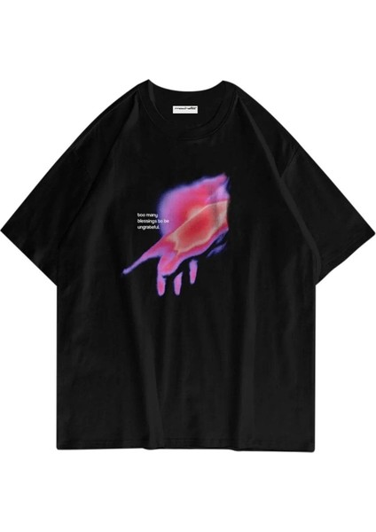 Ungrateful Baskılı Pamuk Oversize Bisiklet Yaka T-Shirt