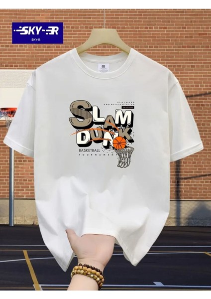 Unisex Slam Dunk Basketbol Baskılı Oversize %100 Pamuk T-Shirt