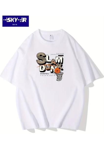 Unisex Slam Dunk Basketbol Baskılı Oversize %100 Pamuk T-Shirt modelleri