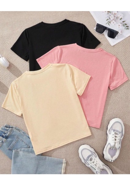 Kız Çocuk Baskılı 3'lü Set Pamuklu Oversize T-Shirt fiyatları