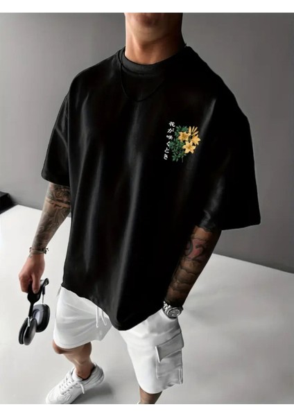 Unisex Gezegen Çiçek Baskılı Oversize %100 Pamuk T-Shirt fiyatları