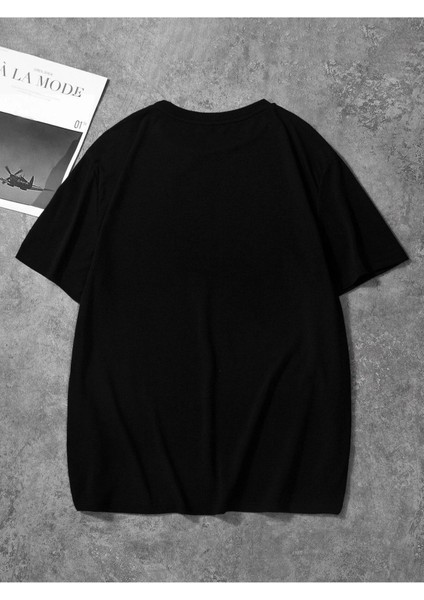 Büyük Beden Spaceman 'moon' Ön Baskılı Oversize Bisiklet Yaka Yazlık Pamuk Siyah T-Shirt fiyatları