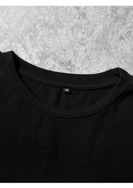 Büyük Beden Spaceman 'moon' Ön Baskılı Oversize Bisiklet Yaka Yazlık Pamuk Siyah T-Shirt modelleri