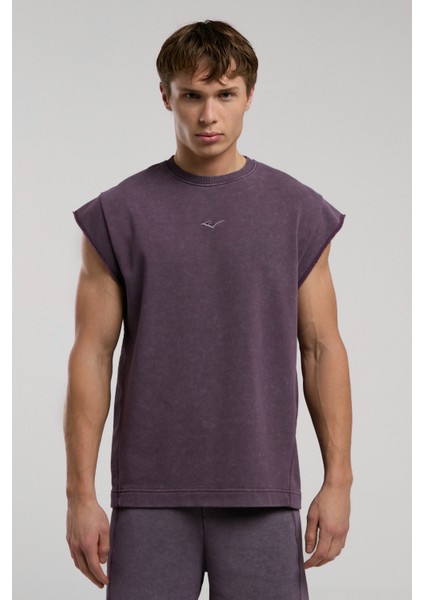 Bronx 1910 Oversize Yıkamalı Mor Erkek Kolsuz Sweatshirt