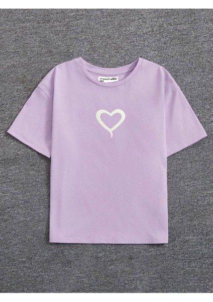 Minik Kalp Baskılı Oversize Çocuk T-Shirt