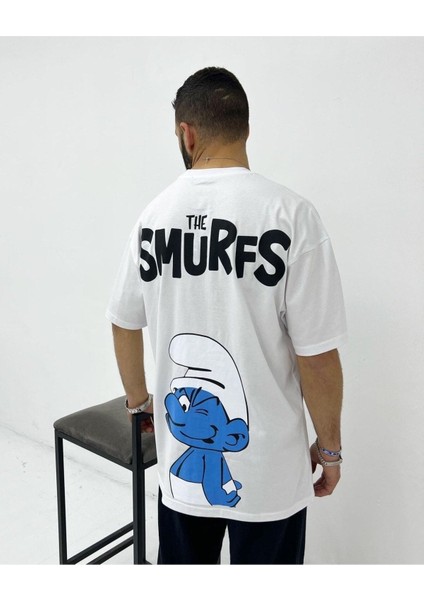 The Smurfs Baskılı Oversize Unisex Pamuk T-Shirt