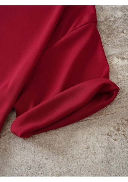 Kadın Bordo Mantar Baskılı Oversize Pamuk T-Shirt modelleri