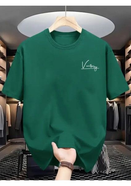 Büyük Beden Unisex Victory Baskılı Oversize T-Shirt