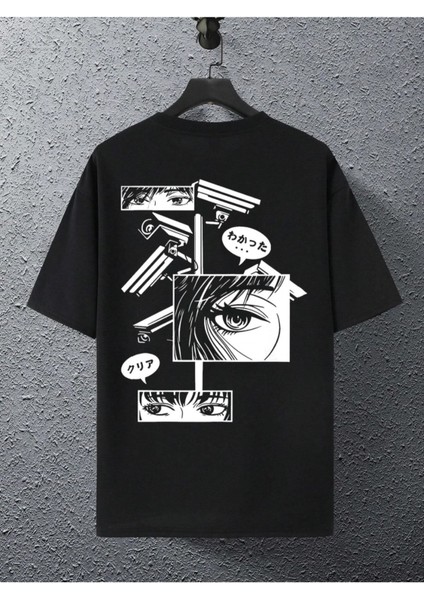 Japon Kamera Göz Detay Baskılı Oversize Bisiklet Yaka Yazlık Pamuk T-Shirt fiyatları