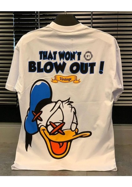 Donald Duck Blow Out Baskılı Oversize Unisex Pamuk T-Shirt