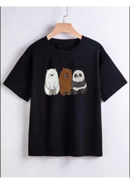Kanka Ayıcık Baskılı Oversize Pamuklu Çocuk T-Shirtü