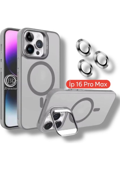 Apple Iphone 16 Pro Max Uyumlu Mat Serisi Standlı Kapak Magsafe Kılıf +Lens Koruma .