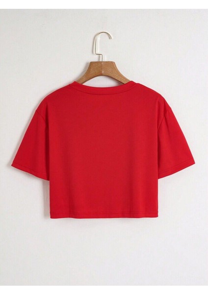 Çocuk Kalp Baskılı Oversize Crop T-Shirt modelleri
