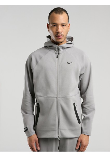 Champions Collection Gri Erkek Yüksek Yaka Full Zip Kapüşonlu Sweatshirt