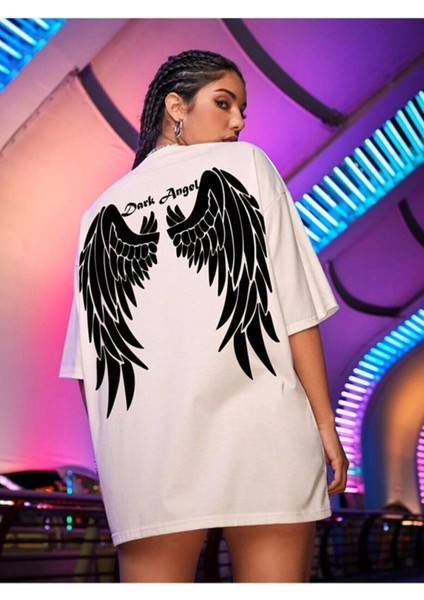 Kadın Dark Angel Baskılı Oversize T-Shirt