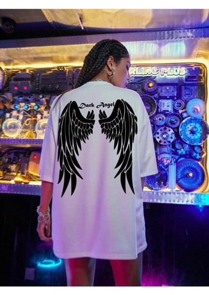 Kadın Dark Angel Baskılı Oversize T-Shirt modelleri