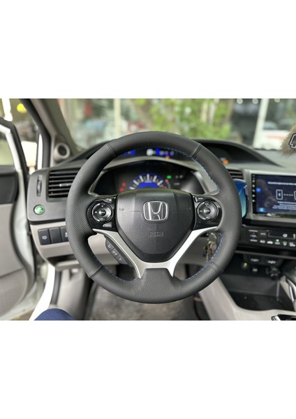 Honda Civic Fb7 Araca Özel Dikmeli Direksiyon Kılıfı Nokta Düz Mavi Ip