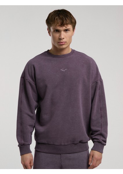 Bronx 1910 Yıkamalı Mor Erkek Sweatshirt