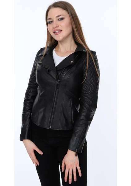 Hakiki Deri Siyah Atlanta Kadın Ceket modelleri