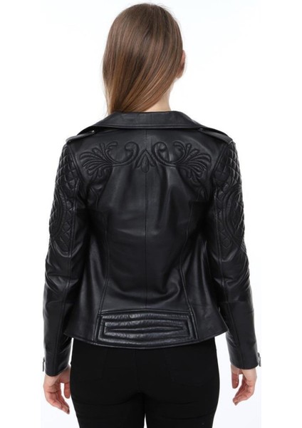 Hakiki Deri Siyah Atlanta Kadın Ceket