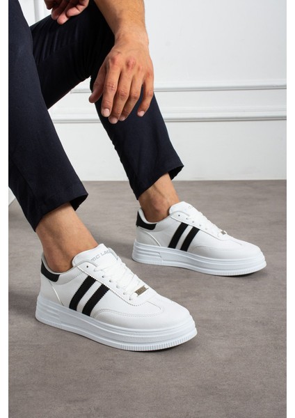 Erkek Beyaz Siyah Sneaker Günlük Spor Ayakkabı Yüksek Taban Rahat Tasarım X35