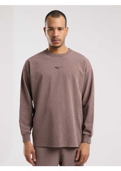 Bronx 1910 Yıkamalı Kahverengi Erkek Uzun Kollu Tişört