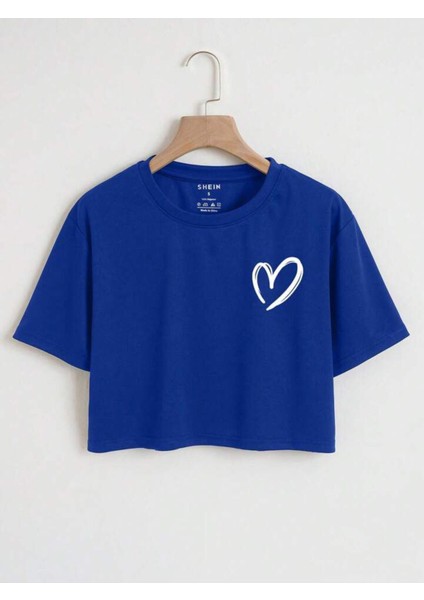 Çocuk Kalp Baskılı Oversize Crop T-Shirt