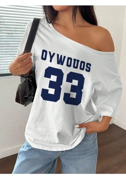 Kadın Kayık Yaka Oywouos Baskılı Oversize %100 Pamuk T-Shirt fiyatları