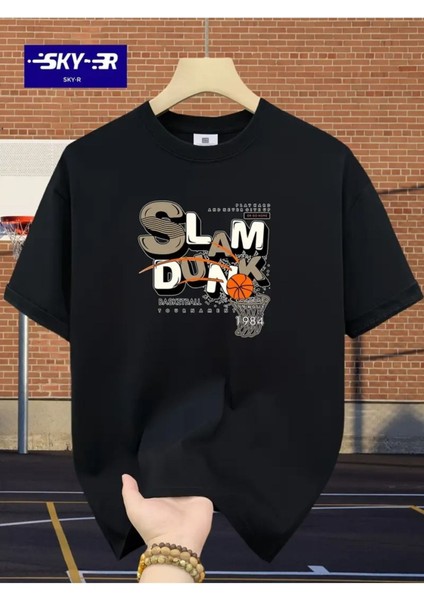 Unisex Slam Dunk Basketbol Baskılı Oversize %100 Pamuk T-Shirt